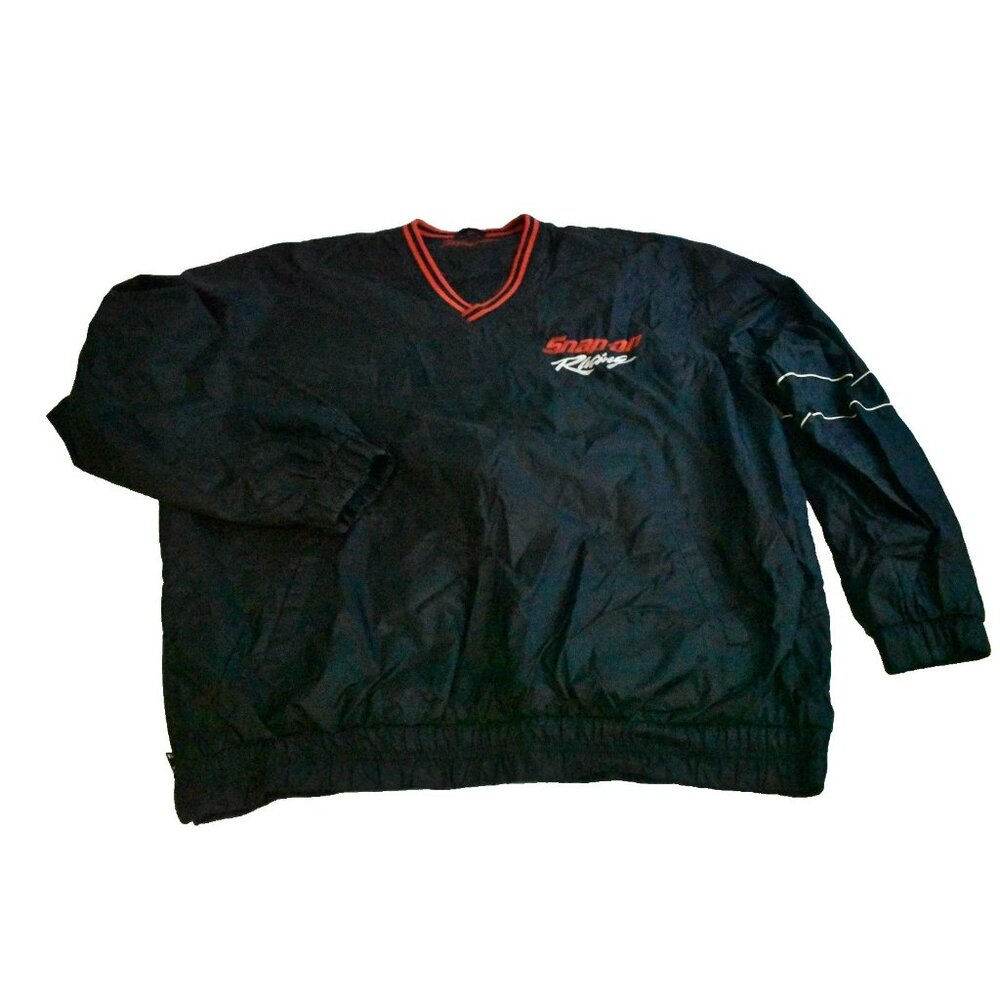 VTG Snap On Tools Racing Pullover Jacket Windbreaker Mens Size XL Black V-Neck